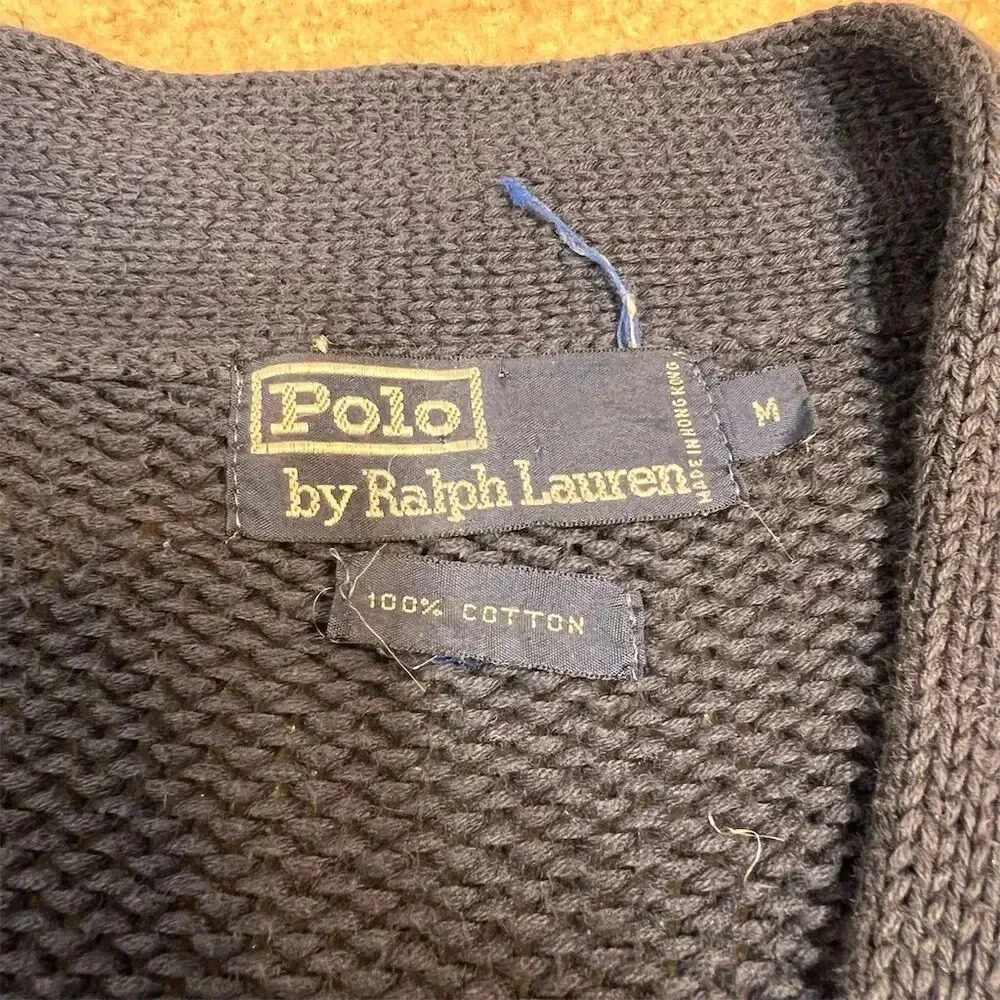 Polo Ralph Lauren Men's Vintage Blue Cardigan Sweater Size M Gold Buttons - Picture 7 of 13